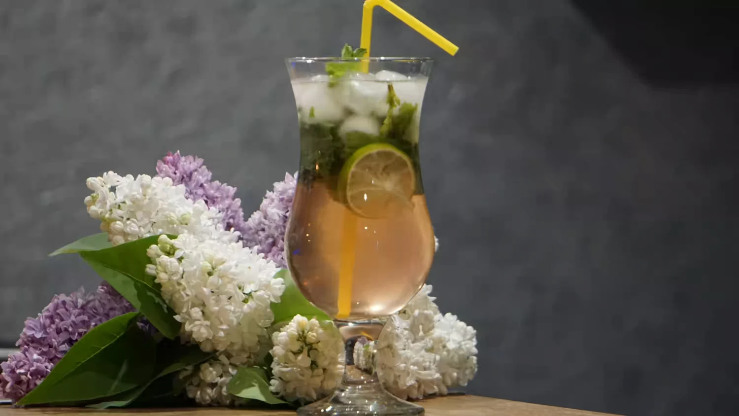 cocktail with flower decorations around